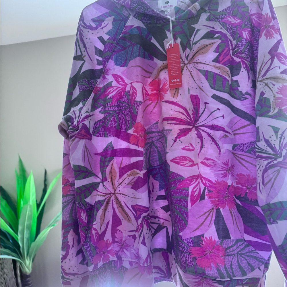 Sundry Floral Purple Hoodie, Size 3